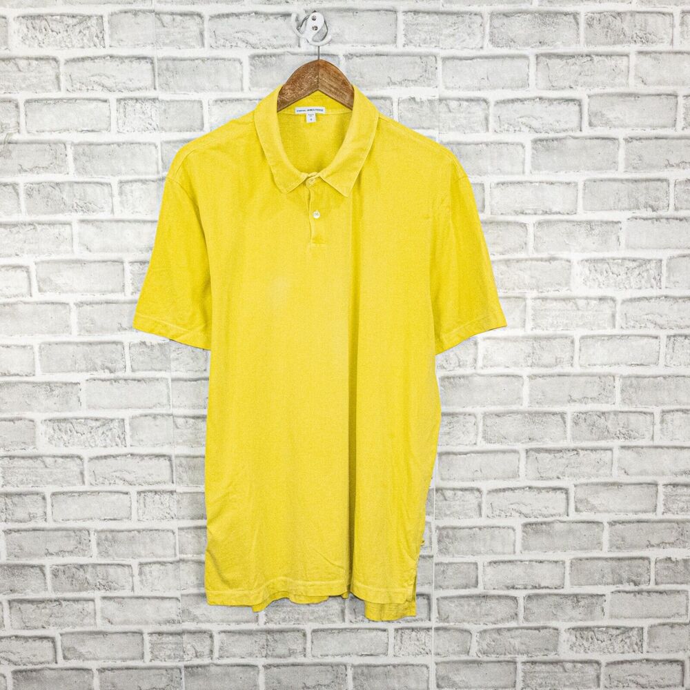JAMES PERSE Standard Men's Sueded Jersey Polo in Vtg Faded Yellow cotton sz 4